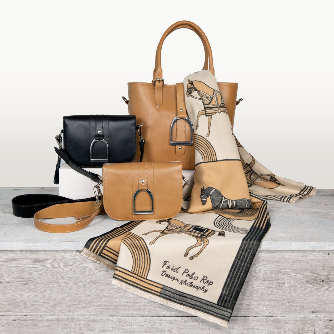Urban Equestrian  Signature - Riding Stirrup Tote Luxury Leather Handbag in Black