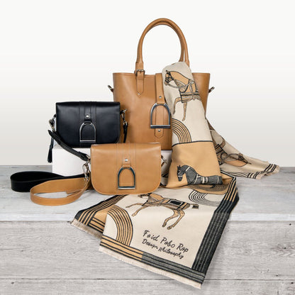 Urban Equestrian  Signature - Riding Stirrup Tote Luxury Leather Handbag in Black