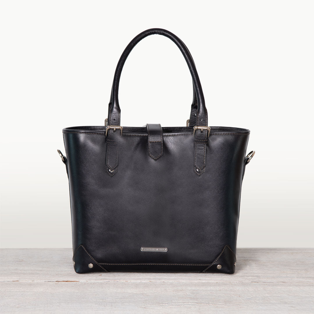Urban Equestrian  Signature - Riding Stirrup Tote Luxury Leather Handbag in Black