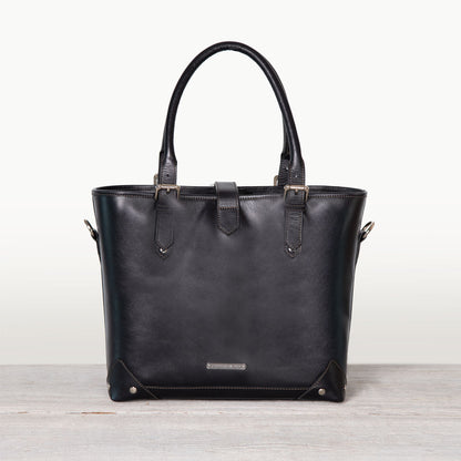 Urban Equestrian  Signature - Riding Stirrup Tote Luxury Leather Handbag in Black