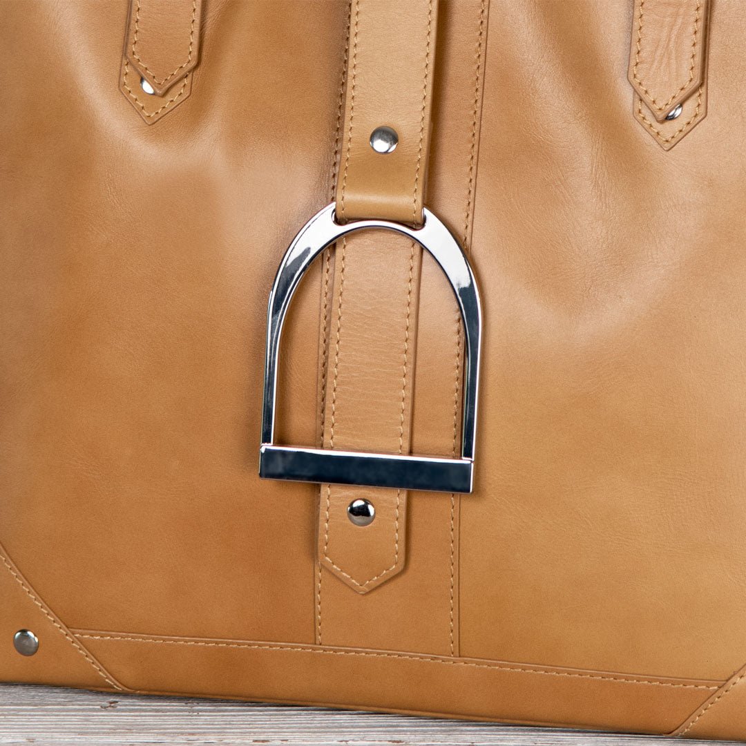 Urban Equestrian  Signature - Riding Stirrup Tote Luxury Leather Handbag in Caramel