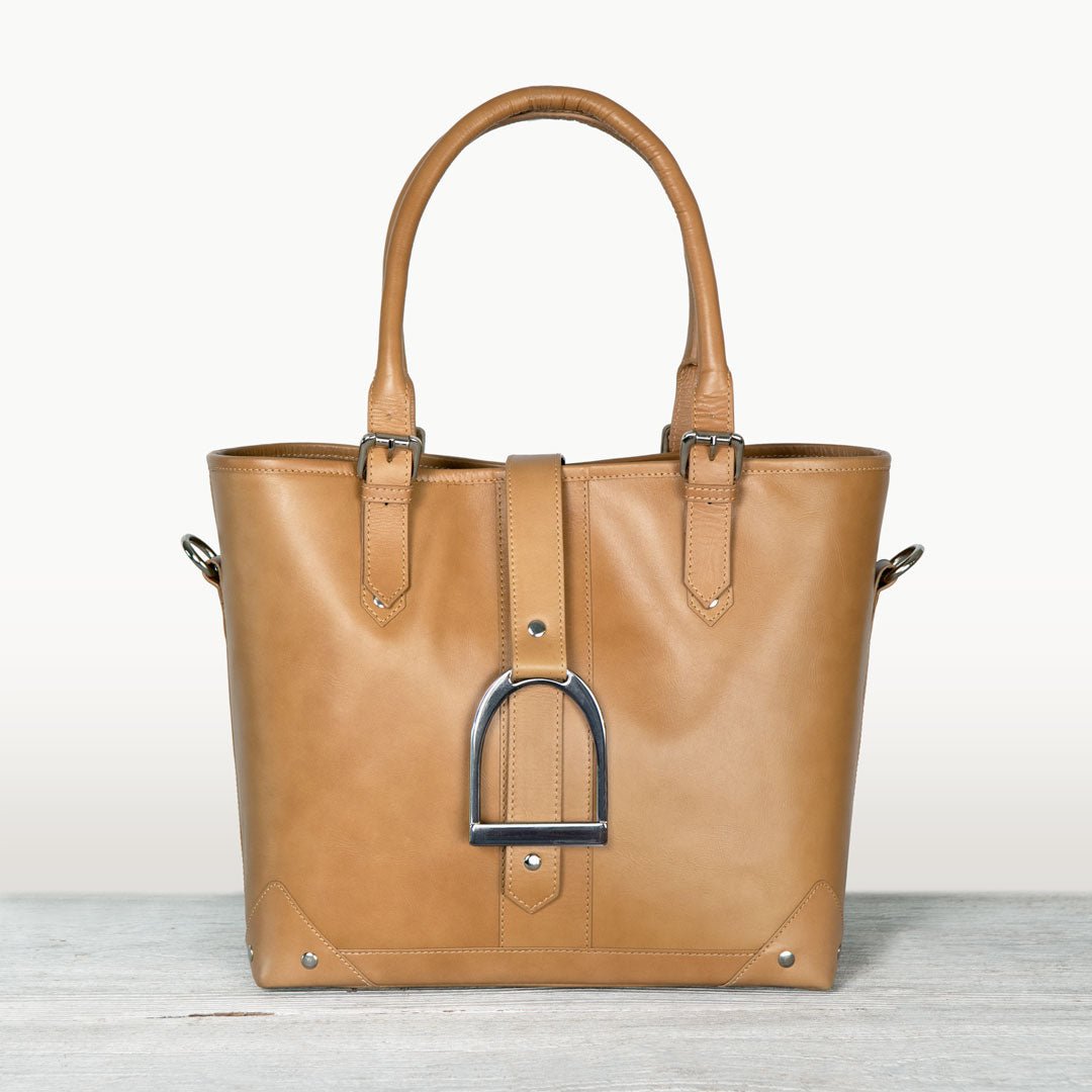 Urban Equestrian  Signature - Riding Stirrup Tote Luxury Leather Handbag in Caramel
