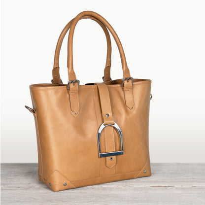 Urban Equestrian  Signature - Riding Stirrup Tote Luxury Leather Handbag in Caramel
