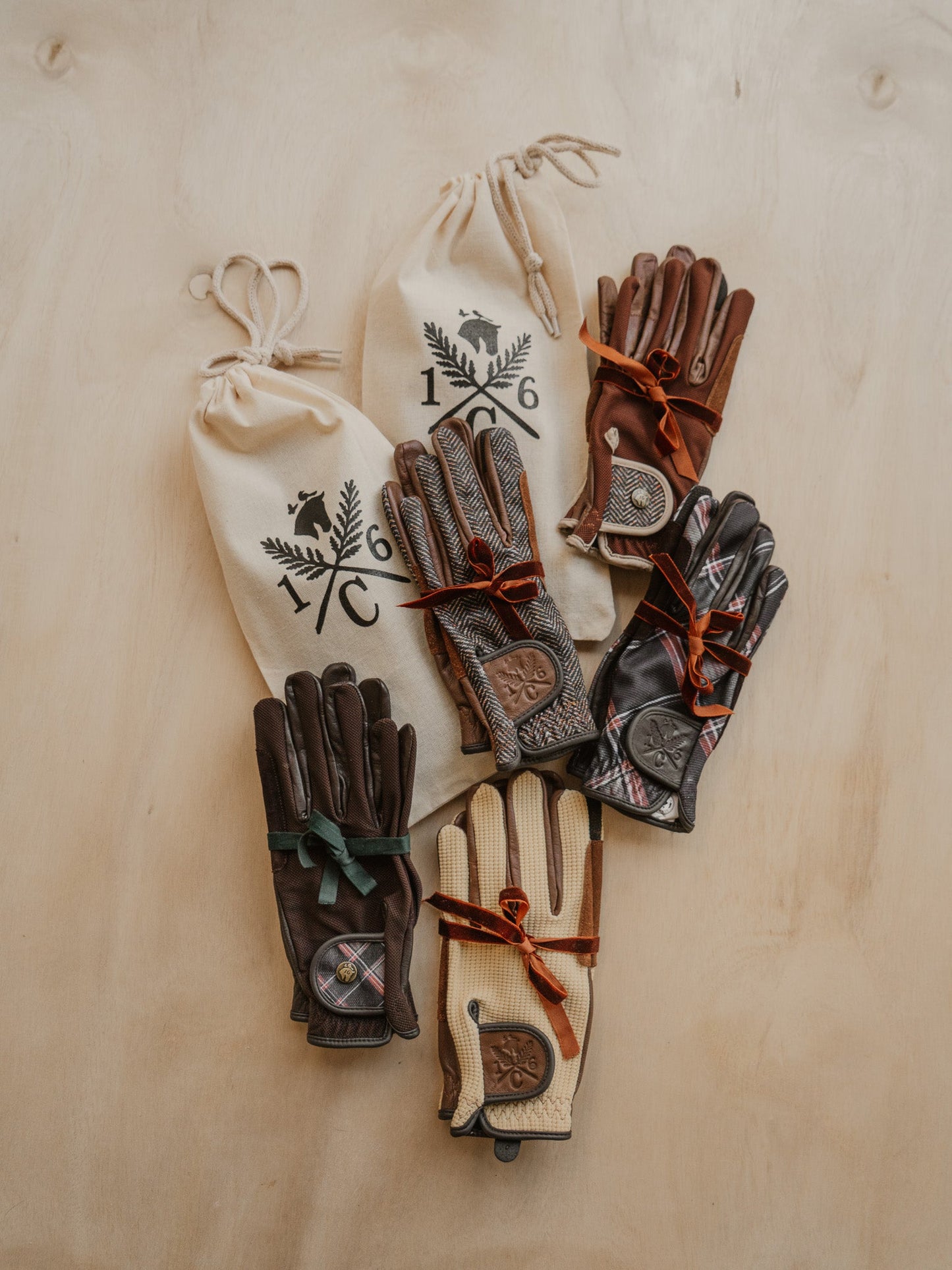 Sixteen Cypress  Riding Gloves, Herringbone & Cognac