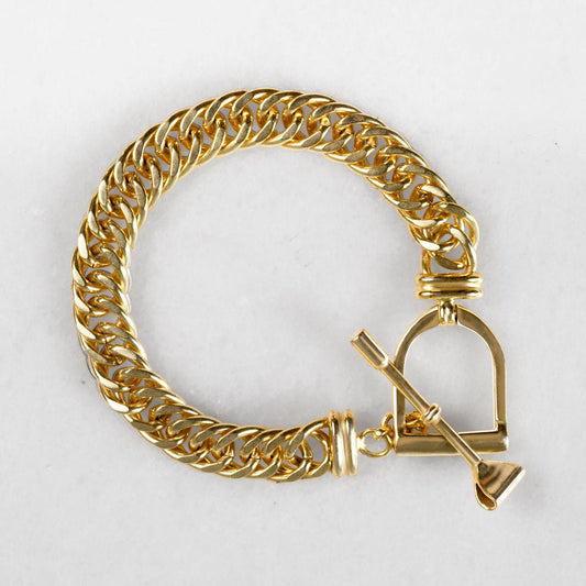Urban Equestrian  Polo Curb Chain Riding Stirrup T-Bar Bracelet in Gold