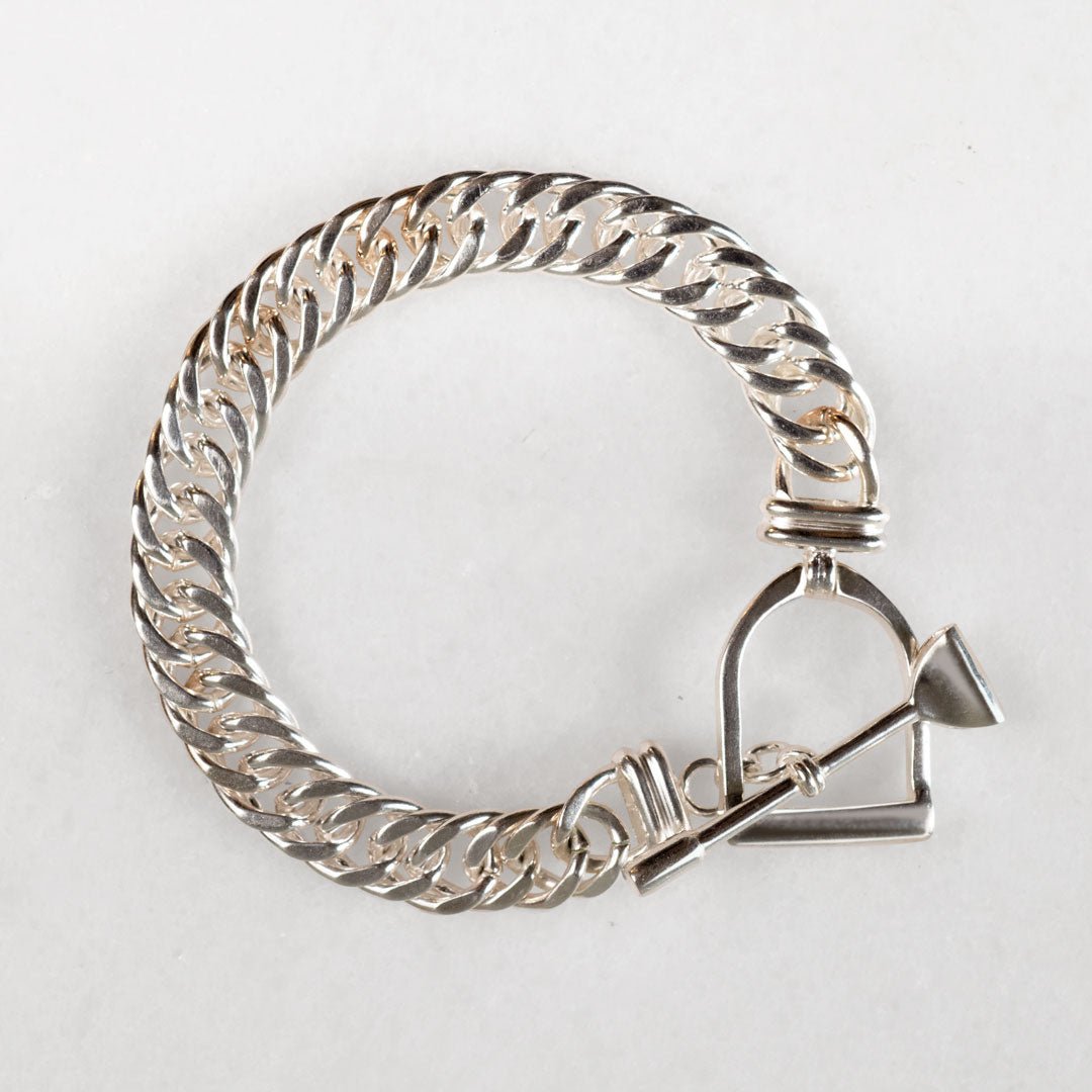 Urban Equestrian  Polo Curb Chain Riding Stirrup T-Bar Bracelet in Silver