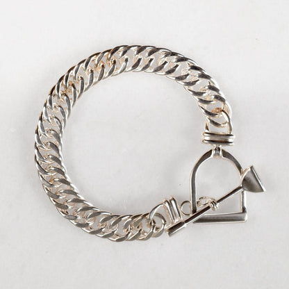 Urban Equestrian  Polo Curb Chain Riding Stirrup T-Bar Bracelet in Silver