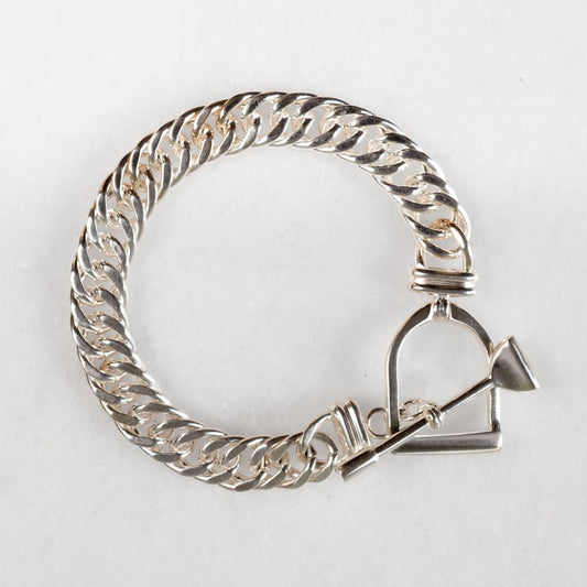 Urban Equestrian  Polo Curb Chain Riding Stirrup T-Bar Bracelet in Silver