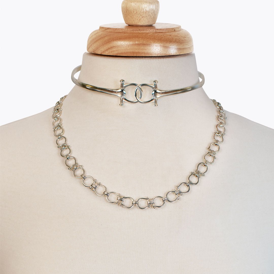 Urban Equestrian  Talisman - Equestrian Horse Bit Choker Necklace in Silver