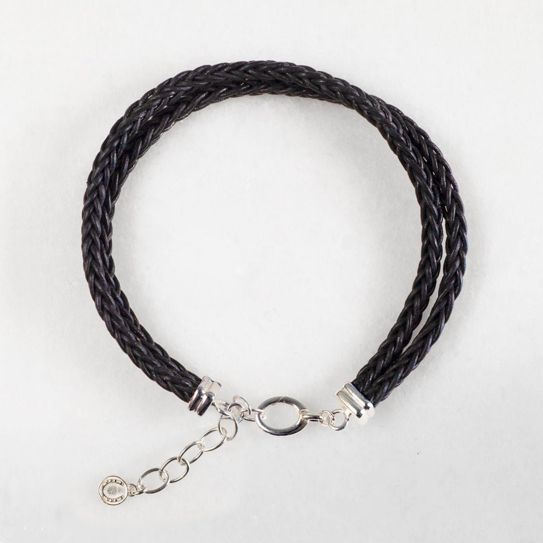Urban Equestrian  Tally - Braided Leather Horseshoe Coin Bracelet in Black