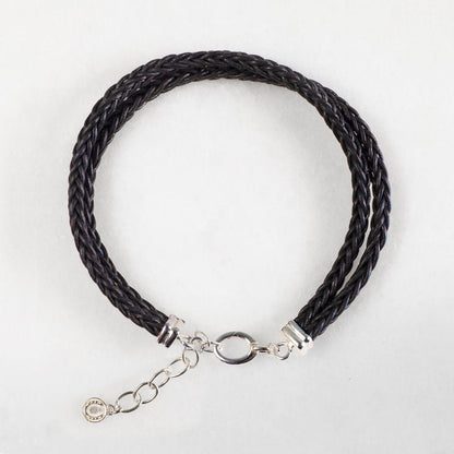 Urban Equestrian  Tally - Braided Leather Horseshoe Coin Bracelet in Black