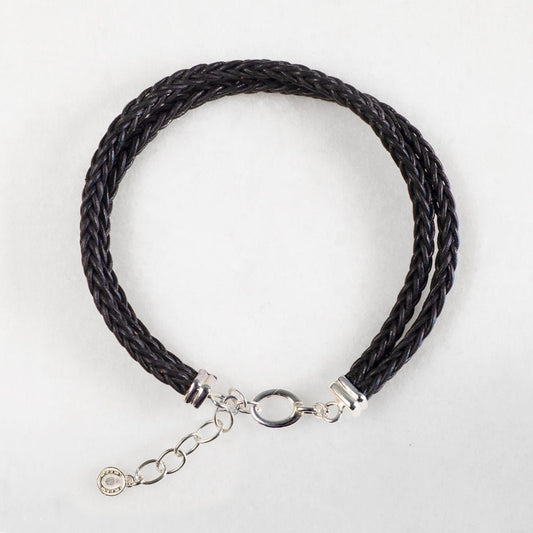 Urban Equestrian  Tally - Braided Leather Horseshoe Coin Bracelet in Black