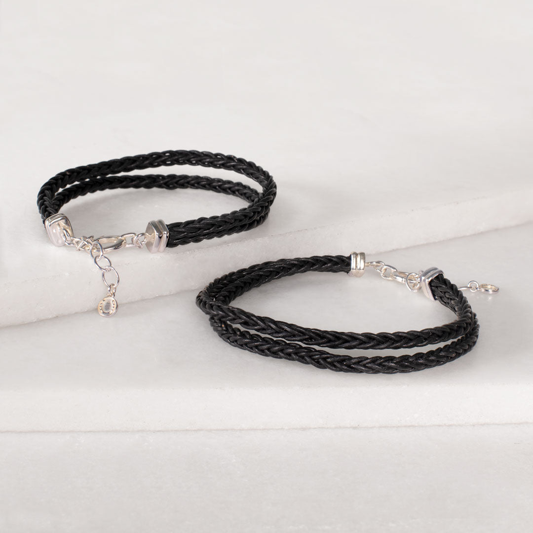 Urban Equestrian  Tally - Braided Leather Horseshoe Coin Bracelet in Black