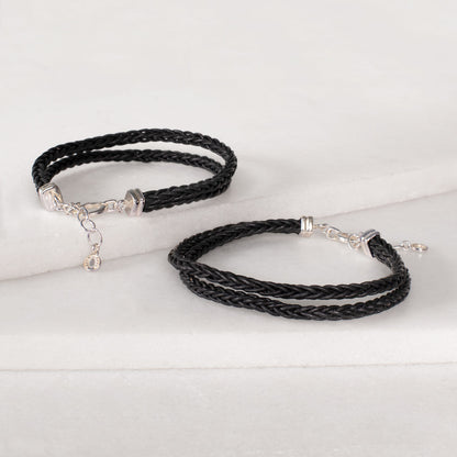 Urban Equestrian  Tally - Braided Leather Horseshoe Coin Bracelet in Black