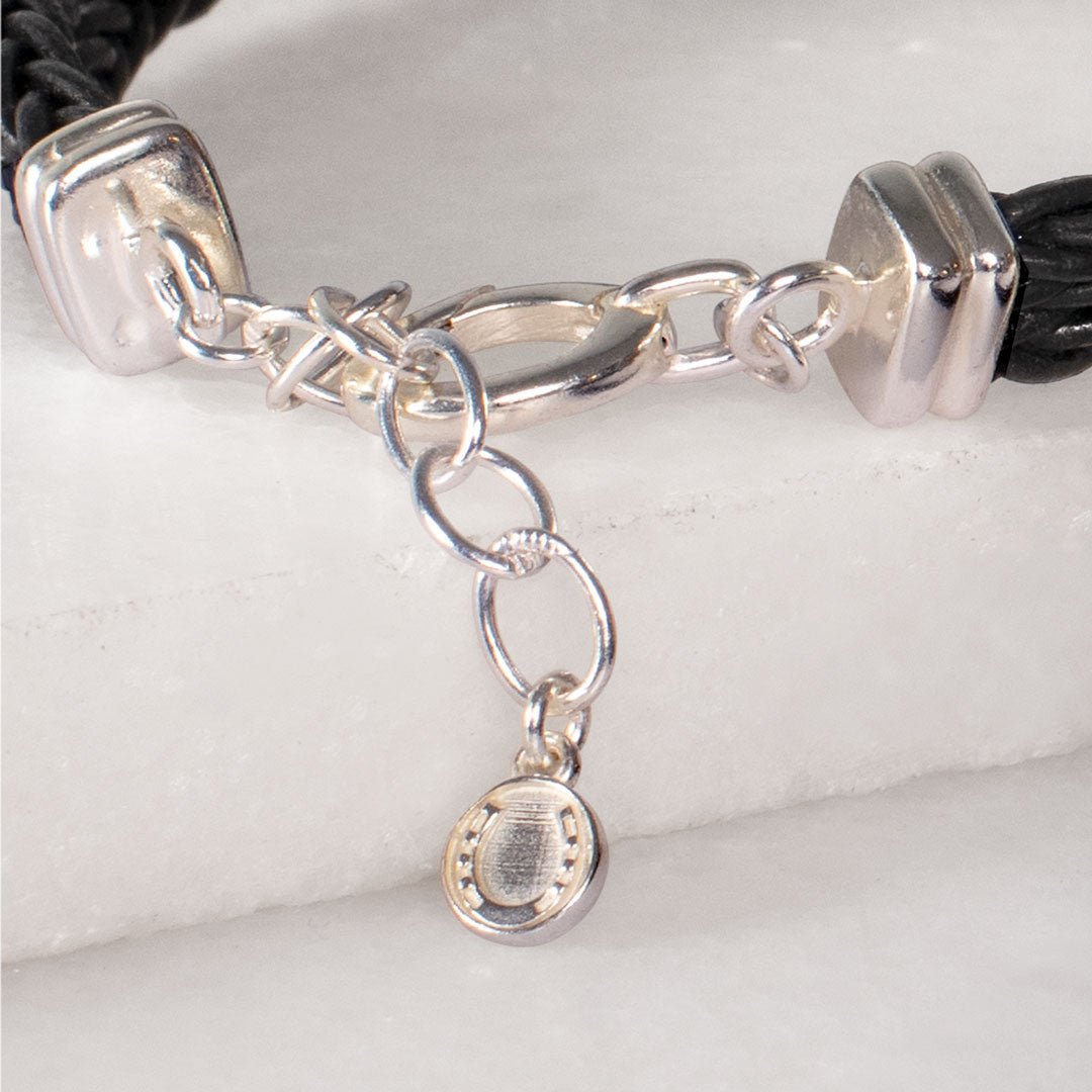 Urban Equestrian  Tally - Braided Leather Horseshoe Coin Bracelet in Black