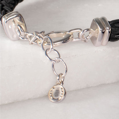 Urban Equestrian  Tally - Braided Leather Horseshoe Coin Bracelet in Black