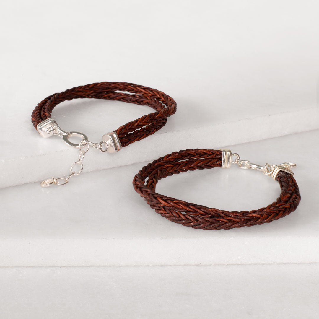 Urban Equestrian  Tally - Braided Leather Horseshoe Coin Bracelet in Brown