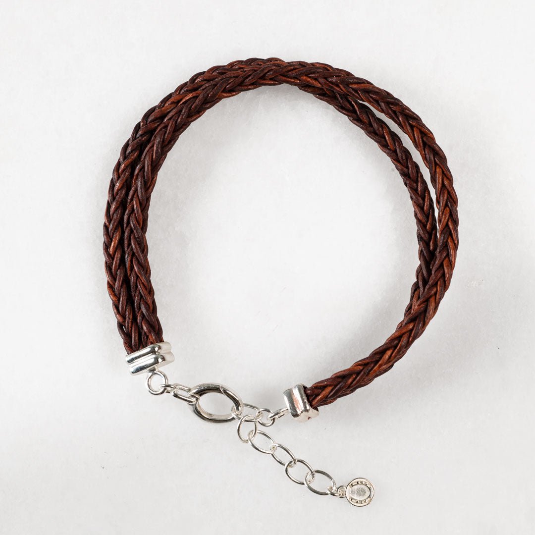 Urban Equestrian  Tally - Braided Leather Horseshoe Coin Bracelet in Brown