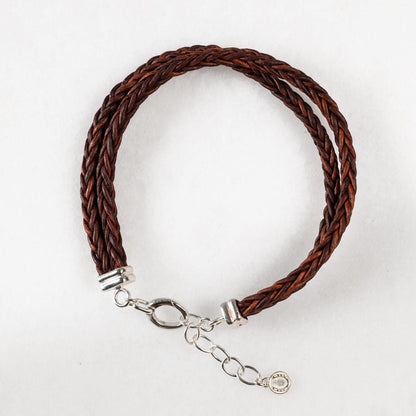 Urban Equestrian  Tally - Braided Leather Horseshoe Coin Bracelet in Brown