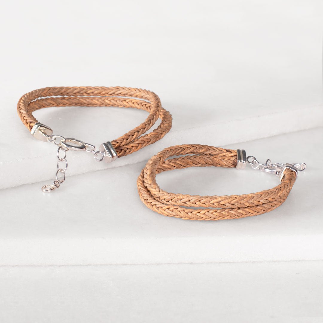 Urban Equestrian  Tally - Braided Leather Horseshoe Coin Bracelet in Natural