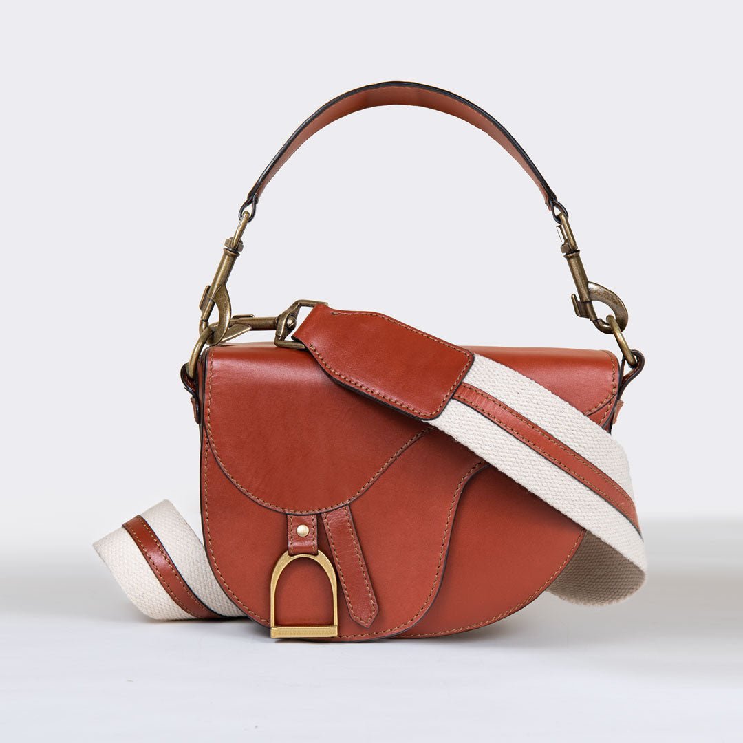 Urban Equestrian  Signature Saddle Bag - Luxury Leather Handbag in Cognac
