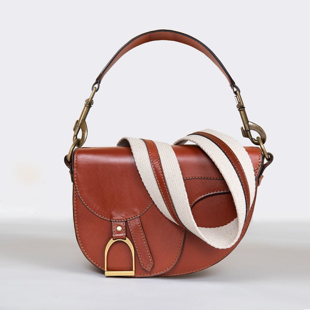 Urban Equestrian  Signature Saddle Bag - Luxury Leather Handbag in Cognac