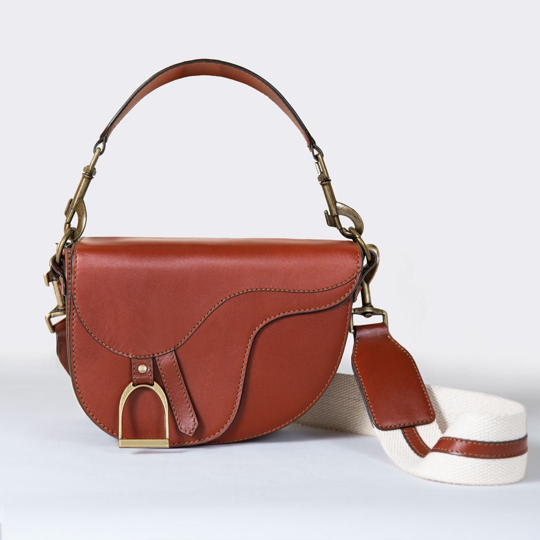 Urban Equestrian  Signature Saddle Bag - Luxury Leather Handbag in Cognac