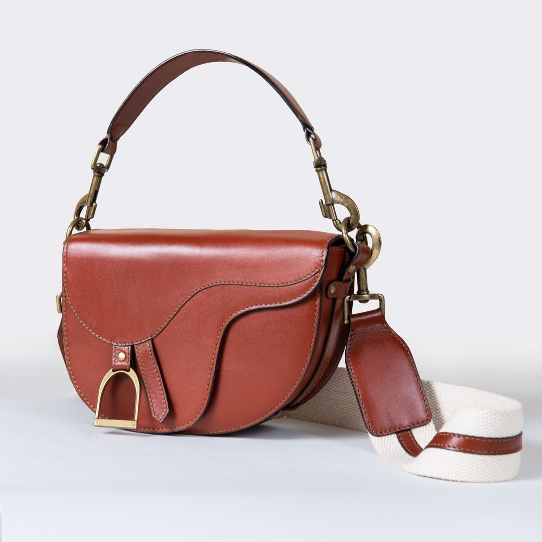 Urban Equestrian  Signature Saddle Bag - Luxury Leather Handbag in Cognac