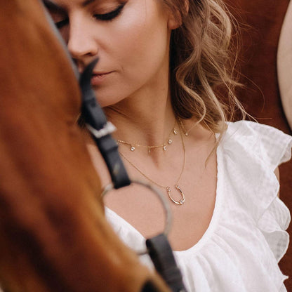Urban Equestrian  Trinity - Moissanite Stone Horseshoe Necklace in Gold