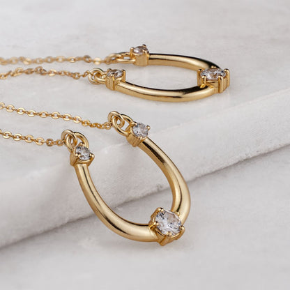 Urban Equestrian  Trinity - Moissanite Stone Horseshoe Necklace in Gold