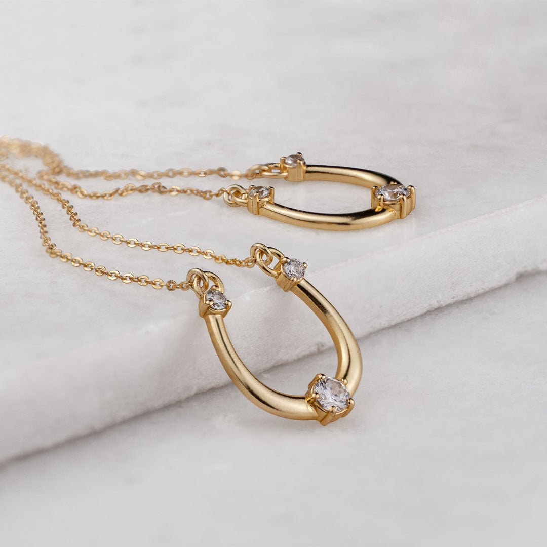 Urban Equestrian  Trinity - Moissanite Stone Horseshoe Necklace in Silver