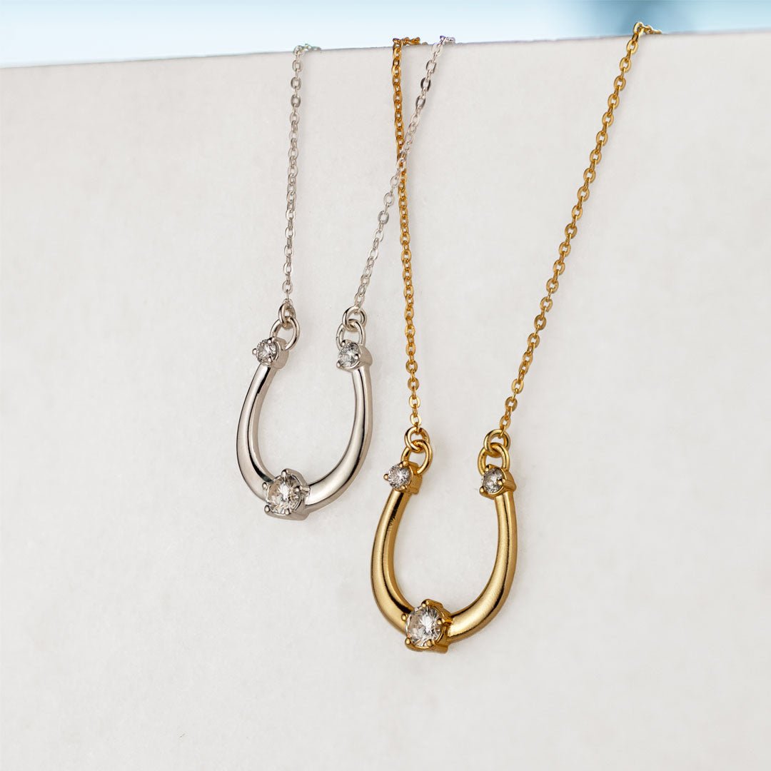 Urban Equestrian  Trinity - Moissanite Stone Horseshoe Necklace in Gold