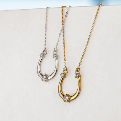 Urban Equestrian  Trinity - Moissanite Stone Horseshoe Necklace in Gold