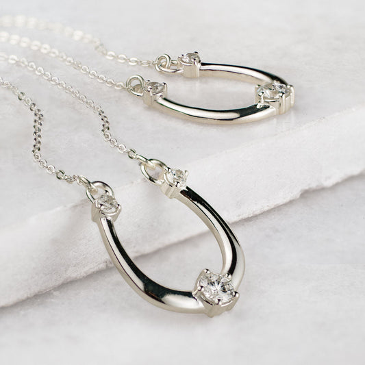 Urban Equestrian  Trinity - Moissanite Stone Horseshoe Necklace in Silver