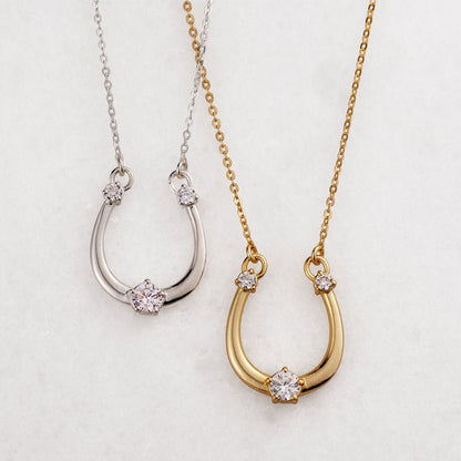 Urban Equestrian  Trinity - Moissanite Stone Horseshoe Necklace in Silver