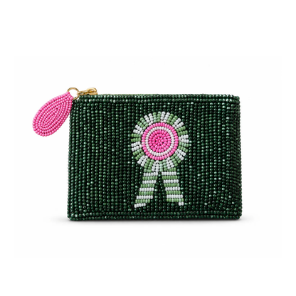 Tucker Tweed  Green Ribbon Small Beaded Pouch