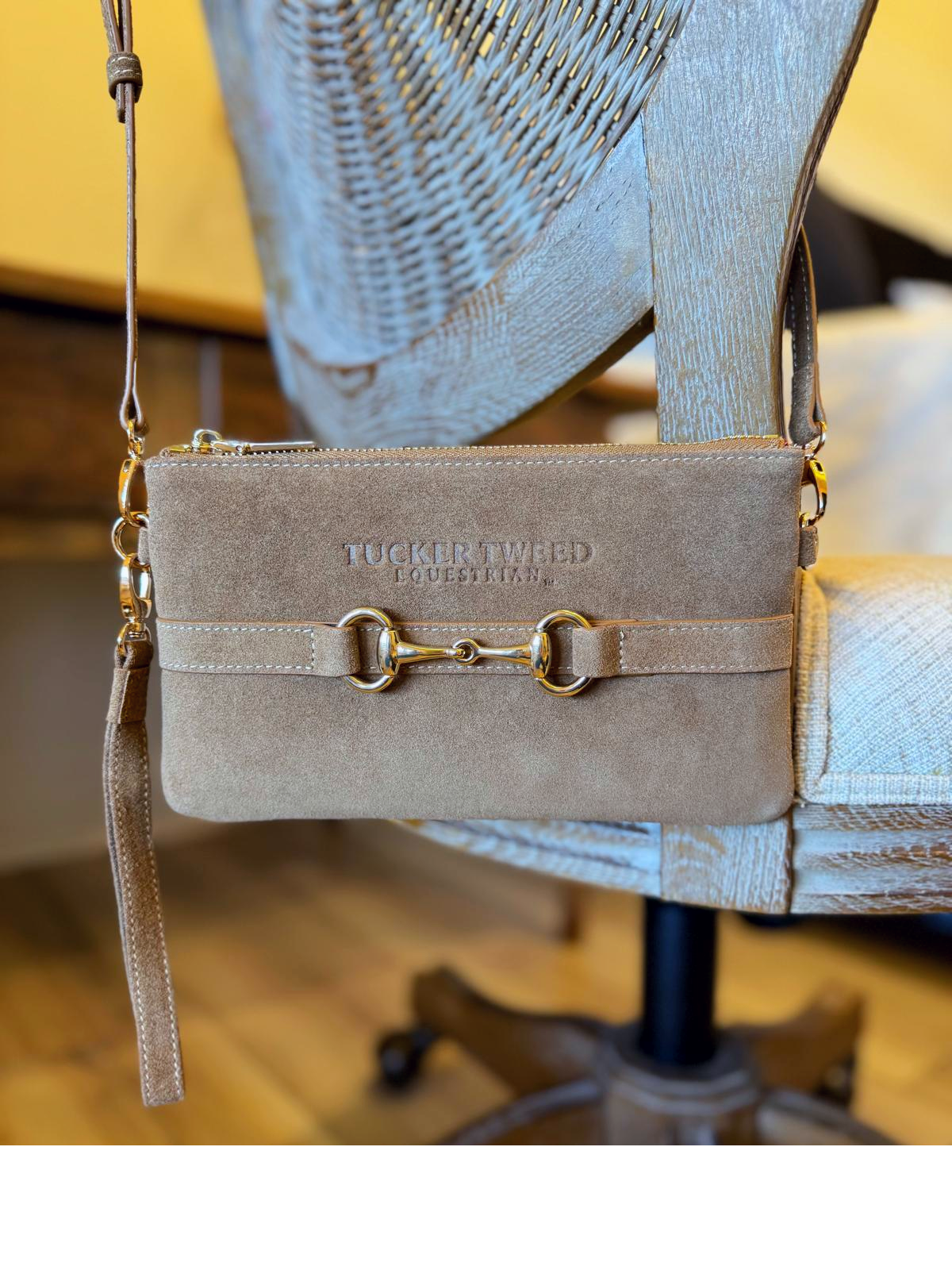 Tucker Tweed  Wellington Wristlet Milk Chocolate Suede Edition