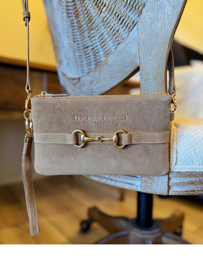Tucker Tweed  Wellington Wristlet Milk Chocolate Suede Edition