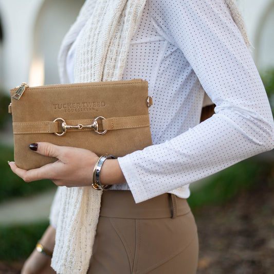 Tucker Tweed  Wellington Wristlet Milk Chocolate Suede Edition