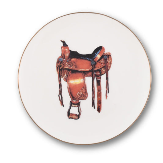 Vagabond House - Amarillo Western Saddle Pattern Bone China Round Salad Plate