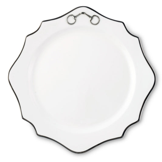 Vagabond House - Pewter Bit Bone China Scallop Charger Plate Platinum Rim