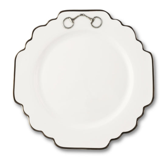 Vagabond House - Pewter Bit Bone China Scallop Dinner Plate Platinum Rim