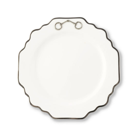 Vagabond House - Pewter Bit Bone China Scallop Salad - Dessert Plate Platinum Rim