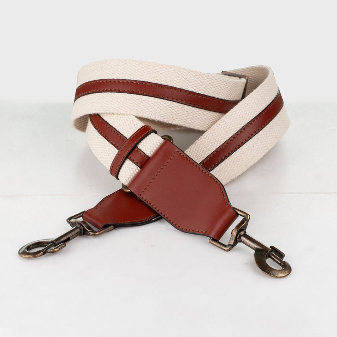 Urban Equestrian  Web/Leather - Cognac on Ivory Guitar Strap