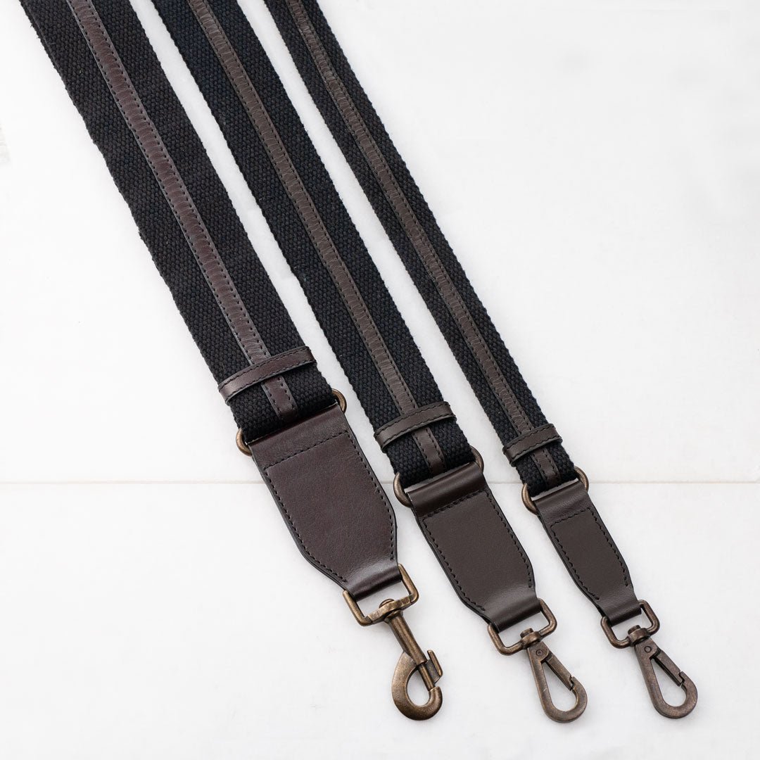 Urban Equestrian  Web/Leather - Brown on Black Guitar Strap
