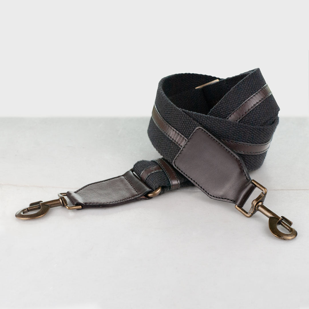 Urban Equestrian  Web/Leather - Brown on Black Guitar Strap