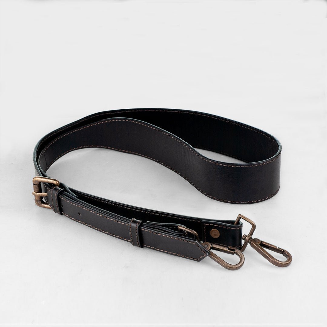 Urban Equestrian  Wide Taper Bag Strap - Antique Brass and Black Leather