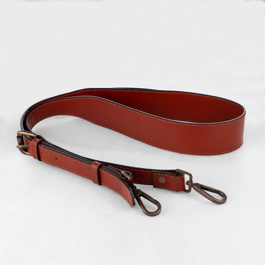 Urban Equestrian  Wide Taper Bag Strap - Antique Brass and Deep Cognac Leather