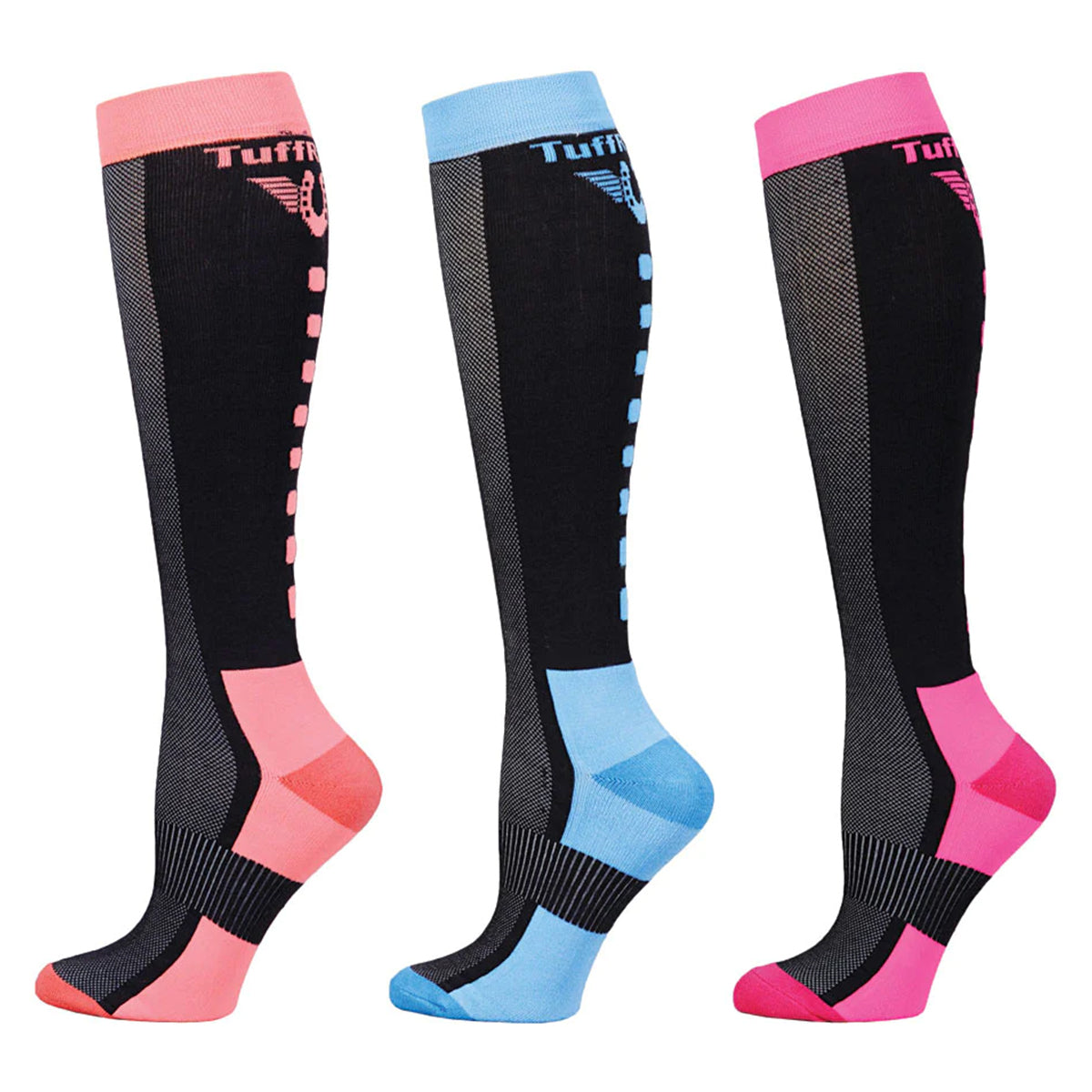 TuffRider Ladies Ventilated Knee Hi Neon Socks - 3 pack