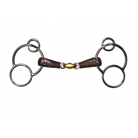Jump'in Leather Covered French Link German 3-Ring Bit